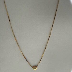 14K Gold  Pendant Necklace With Pave Diamonds Vintage, 16”, Delicate, Feminine